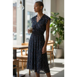 WAPG Beautiful Floral Flowy Ruffle Sleeve Dress Smocked Lined Boho Cottagecore